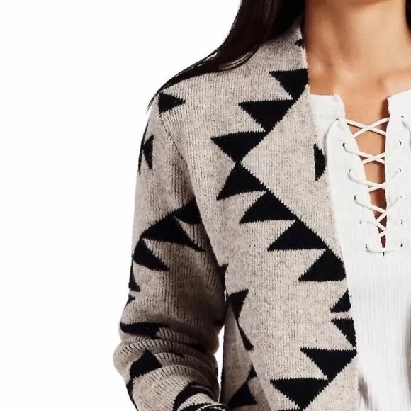 Frye Tan Black Aztec Southwestern Print Cardigan Sweater Duster Long SIZE S - Picture 4 of 16